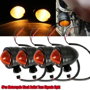 4Pcs Vintage Motorcycle Black Turn Signals Amber Light Bullet For Harley Honda - Picture 1 of 11
