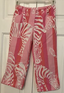 Girls Lilly Pulitzer 8 Crop Abigail Capri Pants Zebra Conch Pink White Label - Picture 1 of 4