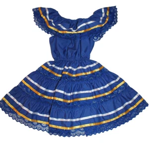 VESTIDO DE ENCAJE MEXICANO AZUL REAL 1 NIÑAS GITANO CAMPESINO CINCO DE MAYO FIESTA - Imagen 1 de 1
