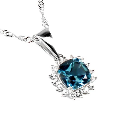 Collar de plata de ley 925 cojín topacio azul Londres 6 mm joyas de piedras preciosas Foto 1 de 4
