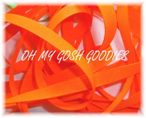 3/8 OH MY GOSH GOODIES NEON FLUORESCENT ORANGE SOLID GROSGRAIN RIBBON 4 BOW 5YD - Picture 1 of 1