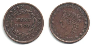 1837 Bentonian Currency Mint Drop Hard Times Medaille in extra guter Erhaltung - Bild 1 von 1