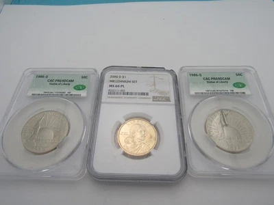 Lot OF 3, 2000 D Sacagawea NGC MS66PL, W 2 1986 S CAC PR69 DCAM SOL 1/2 Dollars - Image 1 of 4