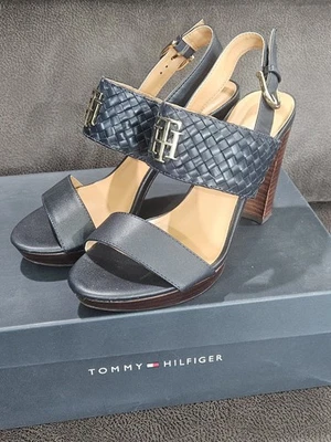 Tommy Hillfiger Sandalias de Tacón Alto con Plataforma de Cuero con Tirantes Azul Marino Twelvely 6.5M Foto 1 de 4