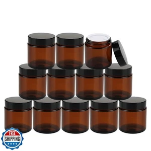 Encheng 25Pack of 4 oz Amber Round Glass Jars, with Inner Liners and black Li - Picture 1 of 5