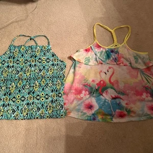 Lot Of 2 NWT Justice Girl Sleeveless Summer Shirt Tank Top Sz 18/20 Flamingos - Picture 1 of 5
