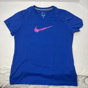 Nike Youth Girls Sz Large Dri-fit V Neck Short Sleeve T- Shirt Blue - Picture 1 of 6
