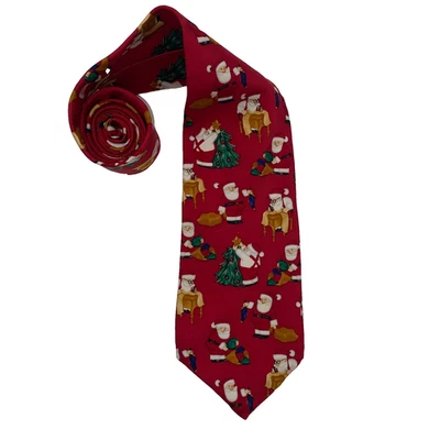 John Henry 领带红色圣诞老人 100% 真丝复古圣诞节 — 第 1/3 张图片