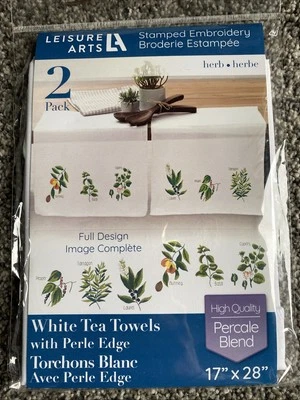 Toalhas de chá ponto cruz estampadas artes de lazer conjunto de 2 ervas 17”x28” borda de pérola - Imagem 1 de 4