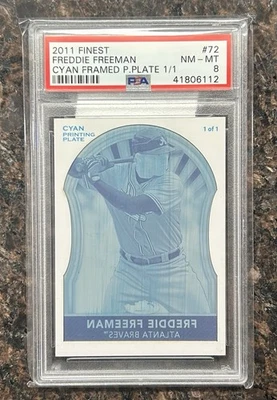 2011 Topps Finest Freddie Freeman 1/1 Cyan Framed Printing Plates PSA 8 RC - Image 1 of 3