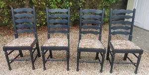 FANTASTIC ERCOL SOLID OAK ANTIQUE STYLE LADDER BACK DINING CHAIRS PITCH BLACK - Picture 1 of 5