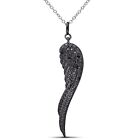 Black Diamond Wing Pendant Necklace In Sterling Silver With 18" Free Chain