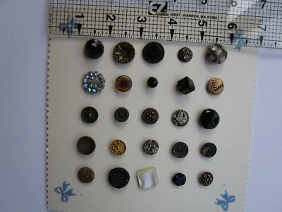 LOTE de 25 piezas de botones de imagen antiguos madreperla tono plata metal vidrio negro Foto 1 de 4