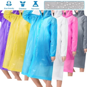 Unisex Adult Waterproof Raincoat Rain Coat Hooded Jacket Poncho Rainwear Camping - Picture 1 of 42