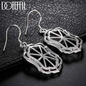 DOTEFFIL 925 Sterling Silver Geometric Drop Earrings Wedding Fashion Jewelry - Picture 1 of 6