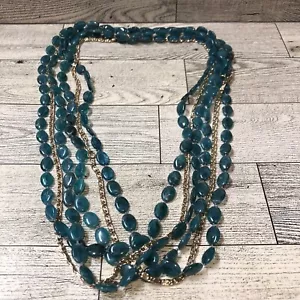 Collar vintage de 46" con cadena ovalada plana verde azulado con cuentas y tono plata - Imagen 1 de 4