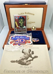 1997 $5 Gold Proof Jackie Robinson 50th Anniversary Legacy Commem Collection OGP - Foto 1 di 14