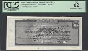 South Africa 5 Rand 1967 Travel Cheque Photographic Proof Unciruclated  - Picture 1 of 2