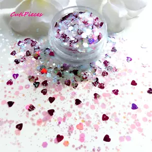 Nail Art Glitter *Blush* Iridescent Shimmer Pink Hexagon Heart Spangle 5ml Pot - Picture 1 of 3