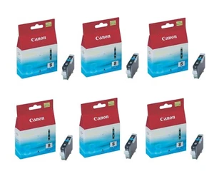 6 x Bulk Genuine Canon Pixma printer 100 Cyan Colour Ink jet Cartridge CLI-8C - Picture 1 of 1