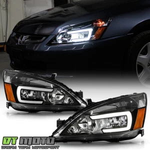 For 2003-2007 Honda Accord Black LED DRL Tube Headlight Headlamp Pair Left+Right - Picture 1 of 15