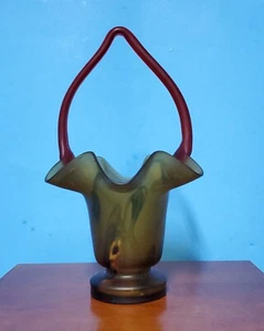 RARE VINTAGE TIFFIN GLASS SATIN HAND BLOWNED 10.5" TALL RED GOLDEN BROWN & BLACK - Foto 1 di 7