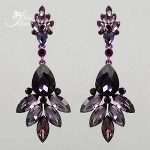 Mujeres Cristal Púrpura Estrás Boda Gota Pendientes Colgantes Flor 02813 Baile de graduación - Imagen 1 de 4