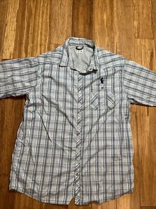 Columbia Sportswear Shirt Men XL Blue Plaid Metal  Snap Embroidered Guitar Logo - Picture 1 of 7