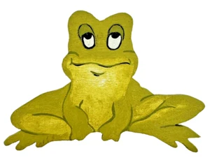 Cartoon Style Hand Painted Green Frog Wooden Magnet Ribbit - Picture 1 of 3