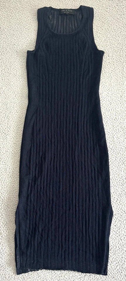 Rag & Bone Ribbed Dress XS Bodycon Black Midi - Image 1 of 4