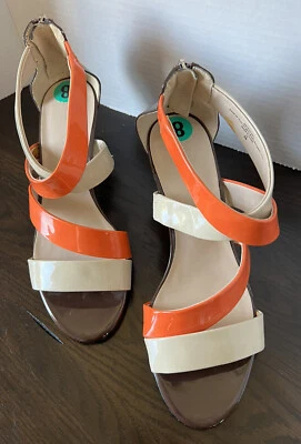 Zapatos de 8 cuñas Nine West para mujer charol con tiras cremallera trasera naranja tostado marrón Foto 1 de 4