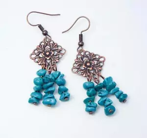 Pendientes araña con cuentas turquesa cobre Cynthia Lynn "LA SIERRITA" - Imagen 1 de 1