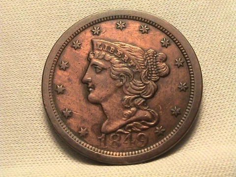 1849 Braided Hair Half Cent Error with Rotated Dies! Cover