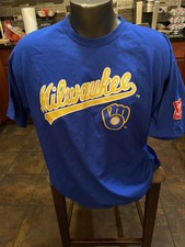 Milwaukee Brewers Tee Shirt Adult Size XL Blue Short Sleeve "Miller High Life"