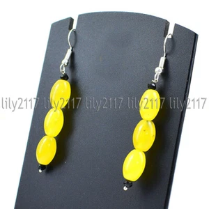 Pretty Natural 5x8mm Yellow Topaz Gemstone Beads Silver Hook Dangle Earrings - Picture 1 of 4