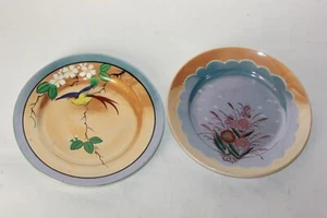 2 Vtg Bird & Floral Plate Orange Peach Blue Luster Plate Handpainted Japan decor - Bild 1 von 7