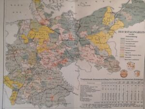 1896 Elections In The German Empire Vintage Geography Map ORIG 11.5 x 9.5 C17-7