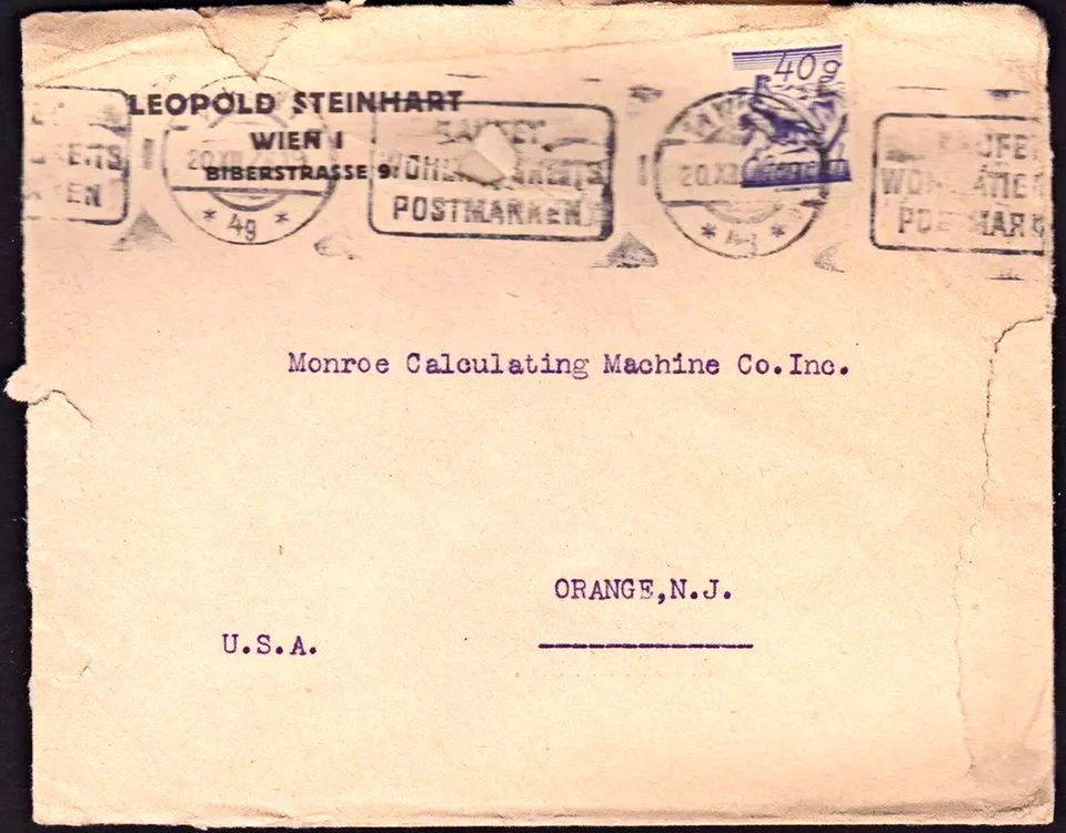 Austria Single Value Commercial Cover to the US with Unusual Boxed Slogan Cancel - Image 1 of 1