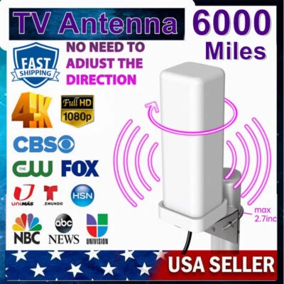 6000Mile 4K 1080P HDTV Outdoor Amplified TV Antenna Digital HD UHF VHF 360 Rotor - Image 1 of 4