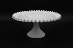 1968-1976 FENTON Milk Glass Silver Crest Spanish Lace 11" Cake Stand Made in USA - Picture 1 of 9