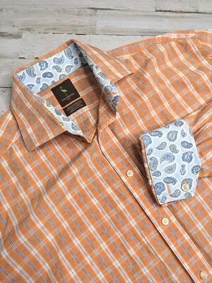 Tailor Byrd Button Down Shirt Men's Sz Large Flip Cuff Long Sleeve Cotton Orange - Image 1 of 4