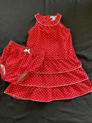 Vestido Hartstrings Rojo/Blanco Polkadot Capas Crochet Ribete y Cubierta de Pañales-18Mos Foto 1 de 4