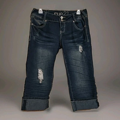 Pantalones capri vintage Y2K Rue 21 desgastados talla 7/8 Foto 1 de 4