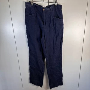 Pantalones informales para mujer Nicole Miller azul marino 100 % lino pierna ancha L - Imagen 1 de 5
