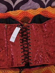 Top Drawer By Daisy Corset Red Sequin Bustier Lace Up 3XL New With Tag - Picture 1 of 4