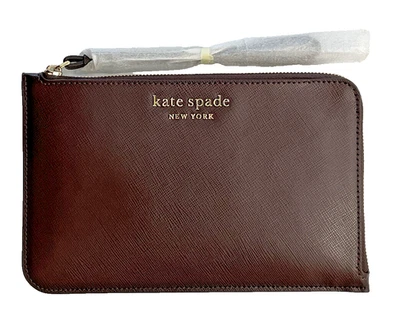 NUEVO CON ETIQUETAS Cartera Muñequera Kate Spade Staci Mediana Cremallera L Cuero Chocolate Foto 1 de 4