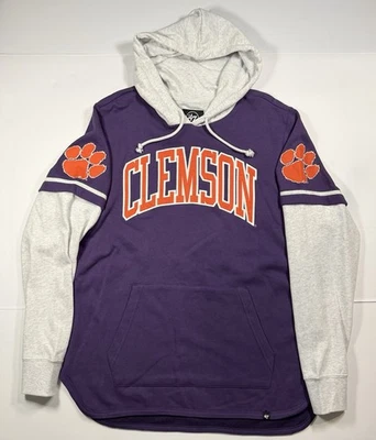 ’47 Marca Clemson Tigers Sudadera con Capucha Para Hombre Grande Púrpura Gris Manga Larga Logo Universitario Foto 1 de 4