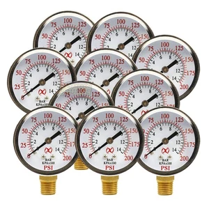 10 Pack 1/4" 200 PSI Air Compressor Pressure Hydraulic Side Mount Gauges - Picture 1 of 6