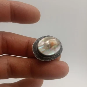 Antiguo pasador blister de abulón de plata de ley con parte posterior - Imagen 1 de 10