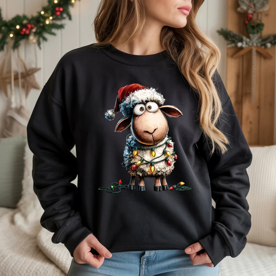 SAUTE STYLES Fleece Navidad Sheep Christmas Sweatshirt Funny Xmas Jumper | Unisex Holiday Top